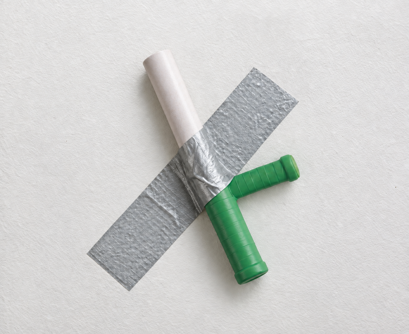 The Batmedian baton: a white roll and green handle joined with silver tape